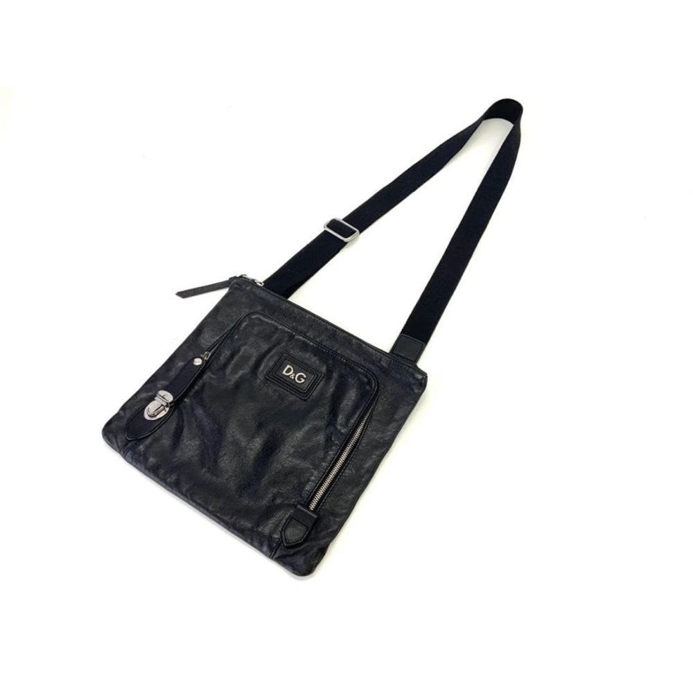 D&G Dark Leather Messenger Bag Unisex